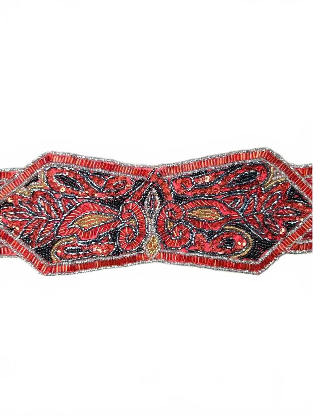 Christian Dior Beaded Red Waist Belt with Paisley Design